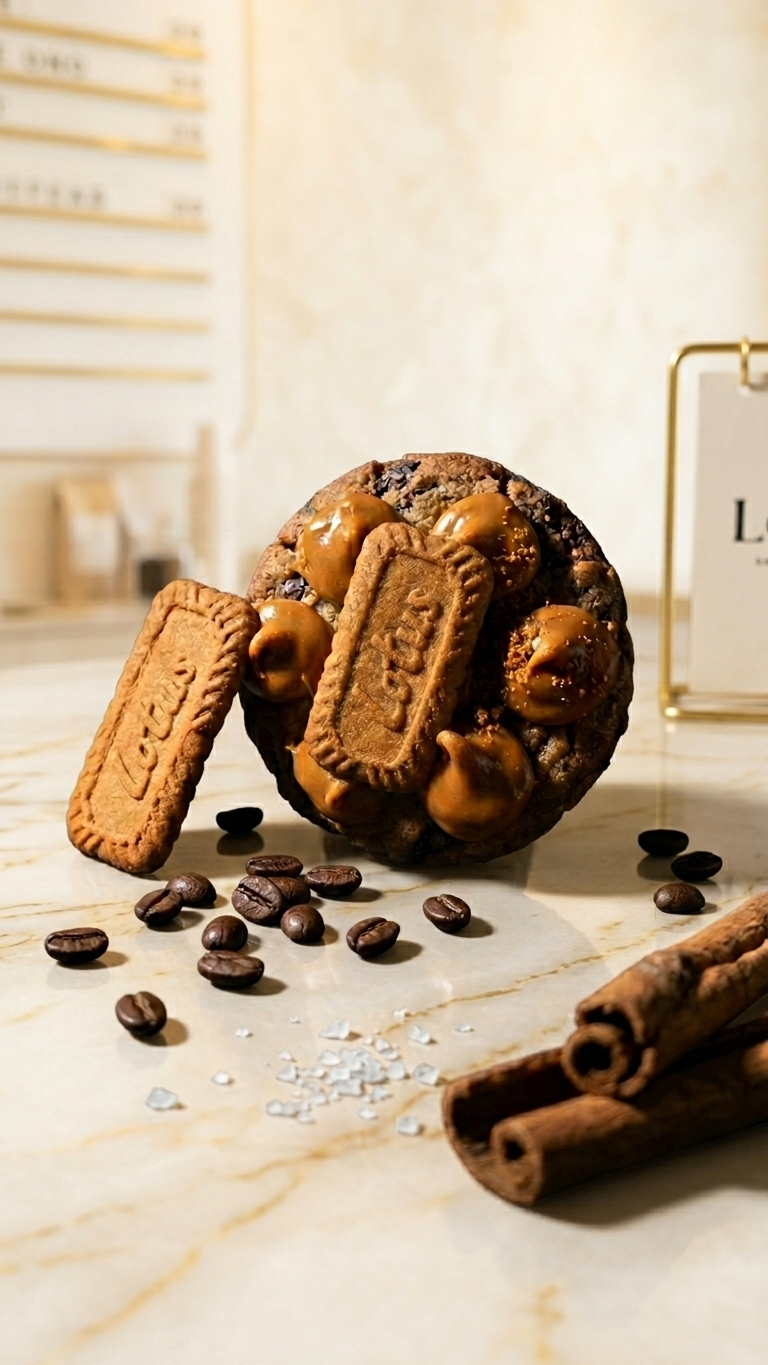 Lotus Biscoff stuffed cookie with caramel and coffee beans